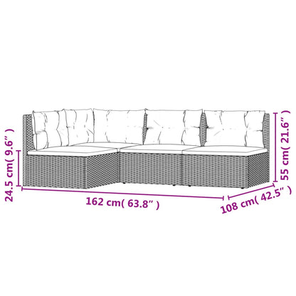 4-tlg. Garten-Lounge-Set mit Kissen Grau Poly Rattan