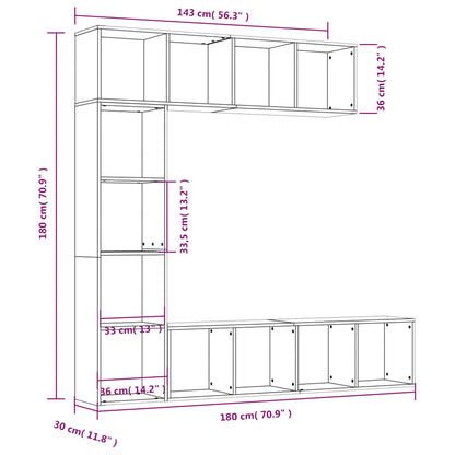 3-tlg. Bücherregal-/TV-Schrank-Set Räuchereiche 180x30x180 cm