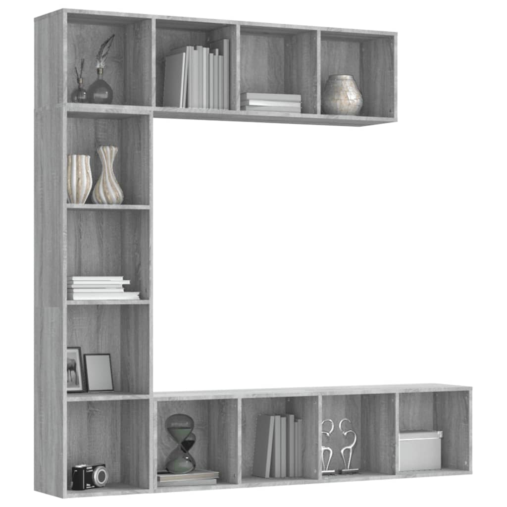 3-tlg. Bücherregal-/TV-Schrank-Set Grau Sonoma 180x30x180 cm