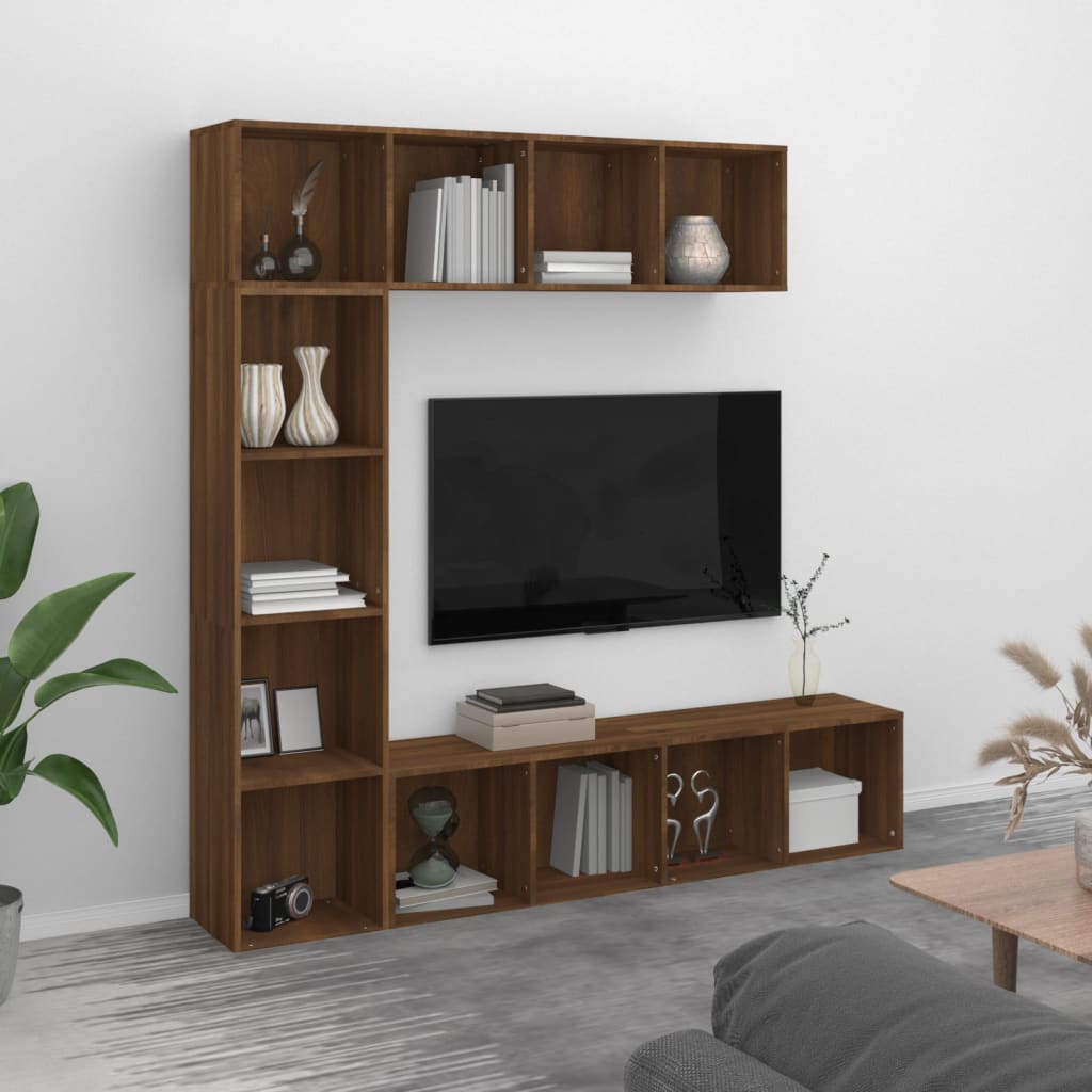 3-tlg. Bücherregal-/TV-Schrank-Set Braun Eichen-Optik