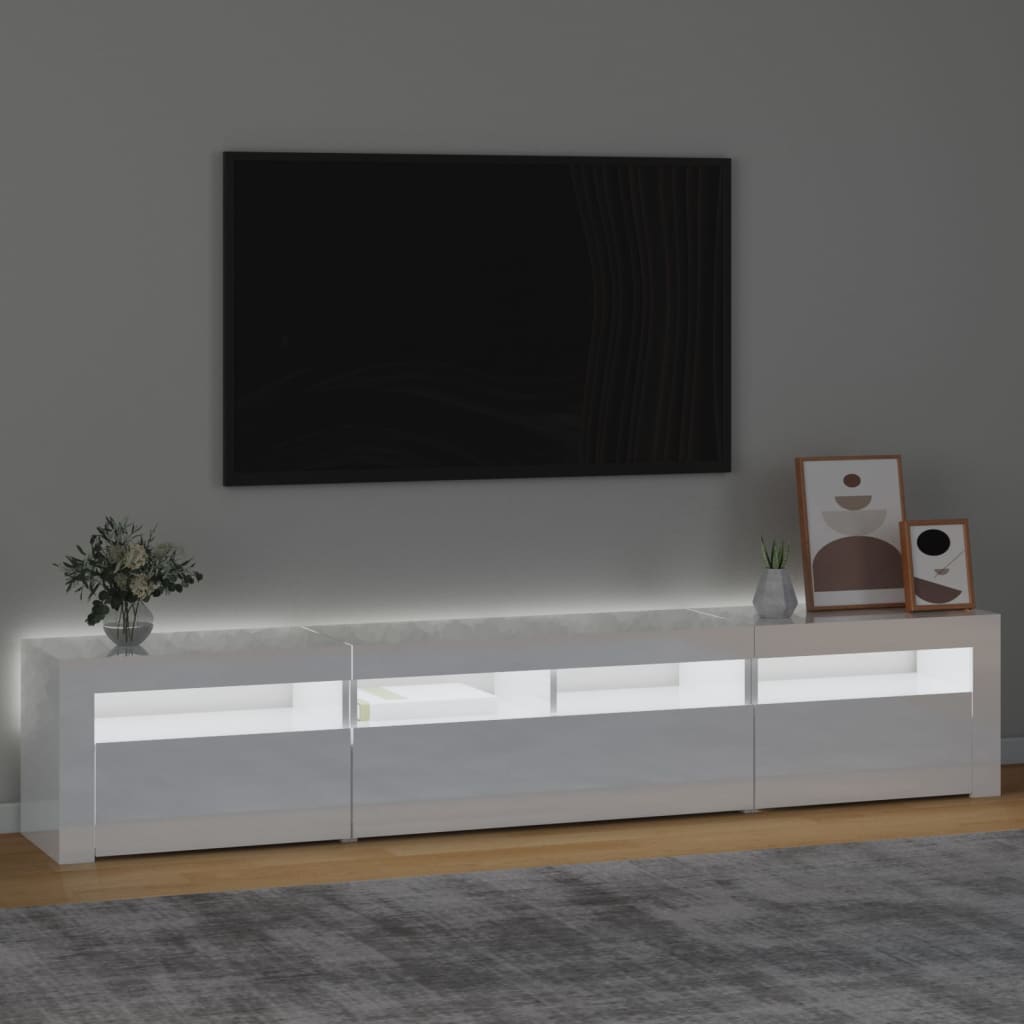 TV-Schrank mit LED-Leuchten Hochglanz-Weiß 210x35x40 cm