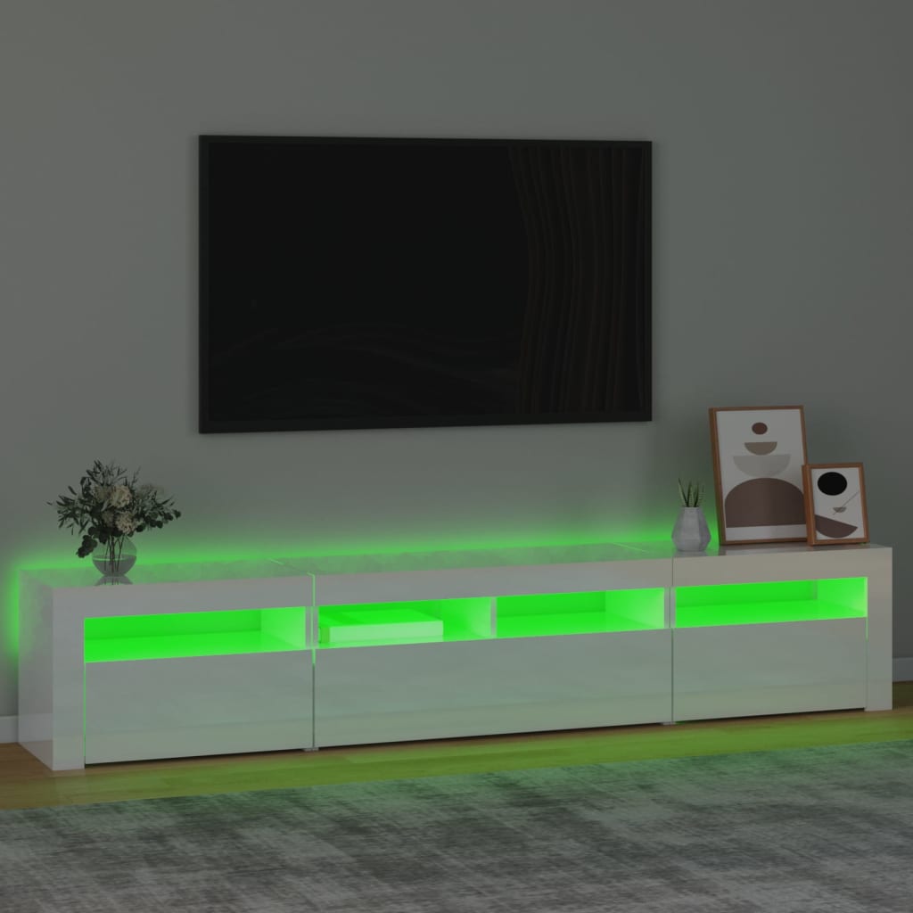 TV-Schrank mit LED-Leuchten Hochglanz-Weiß 210x35x40 cm