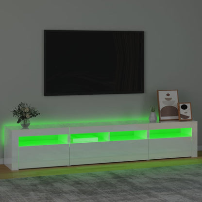 TV-Schrank mit LED-Leuchten Hochglanz-Weiß 210x35x40 cm