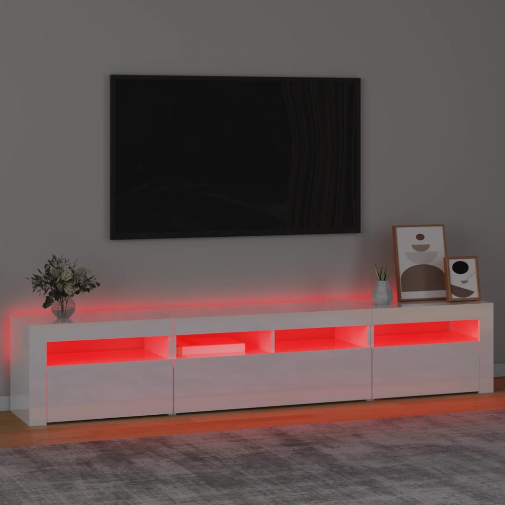 TV-Schrank mit LED-Leuchten Hochglanz-Weiß 210x35x40 cm