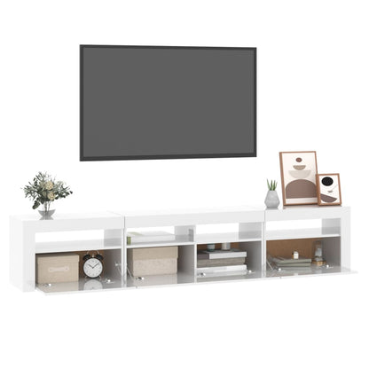 TV-Schrank mit LED-Leuchten Hochglanz-Weiß 210x35x40 cm