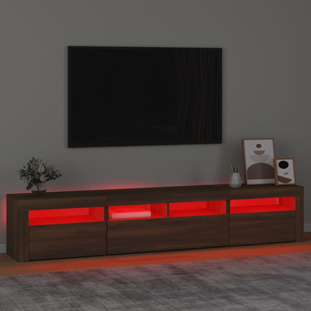 TV-Schrank mit LED-Leuchten Braun Eichen-Optik 210x35x40 cm