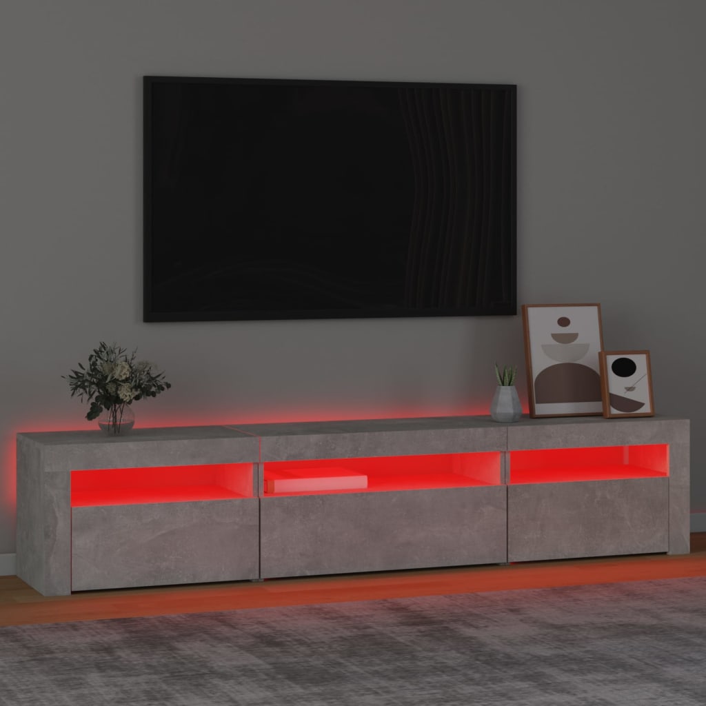 TV-Schrank mit LED-Leuchten Betongrau 195x35x40 cm