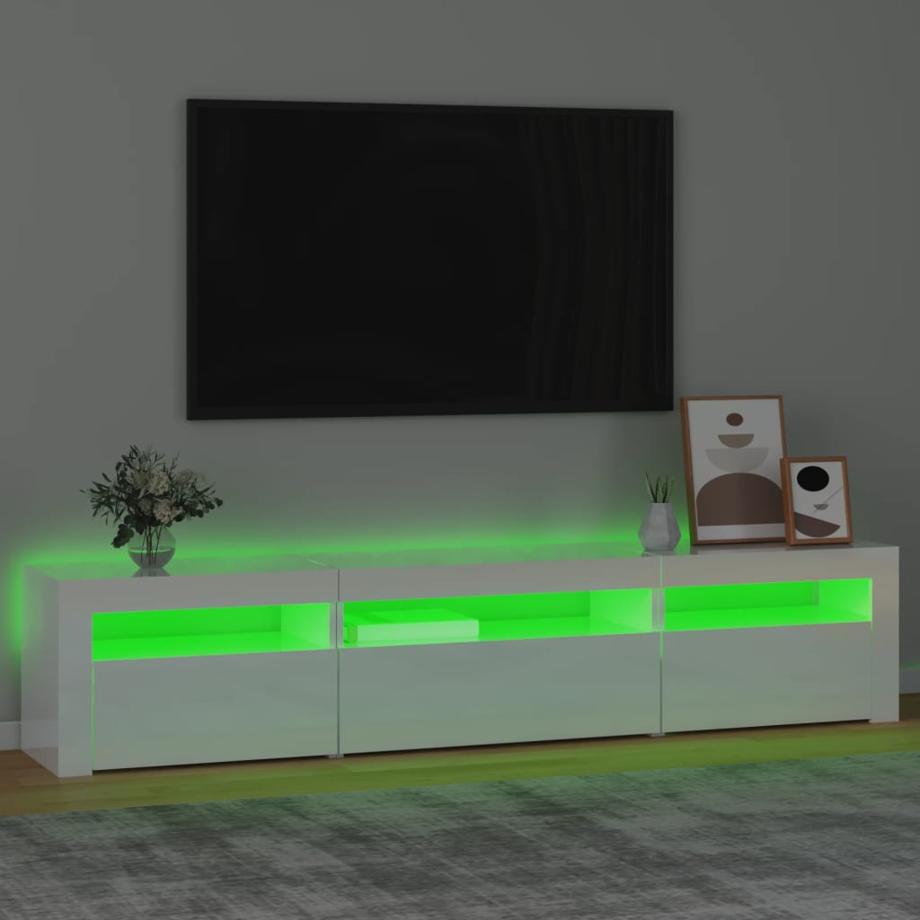 TV-Schrank mit LED-Leuchten Hochglanz-Weiß 195x35x40 cm