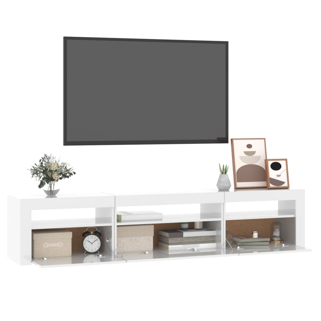 TV-Schrank mit LED-Leuchten Hochglanz-Weiß 195x35x40 cm