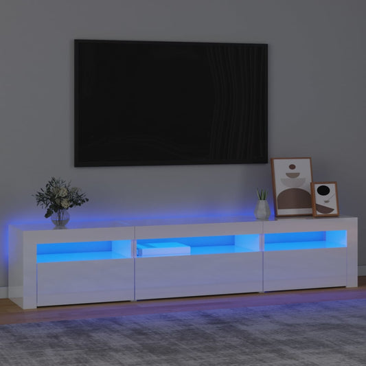 TV-Schrank mit LED-Leuchten Hochglanz-Weiß 195x35x40 cm