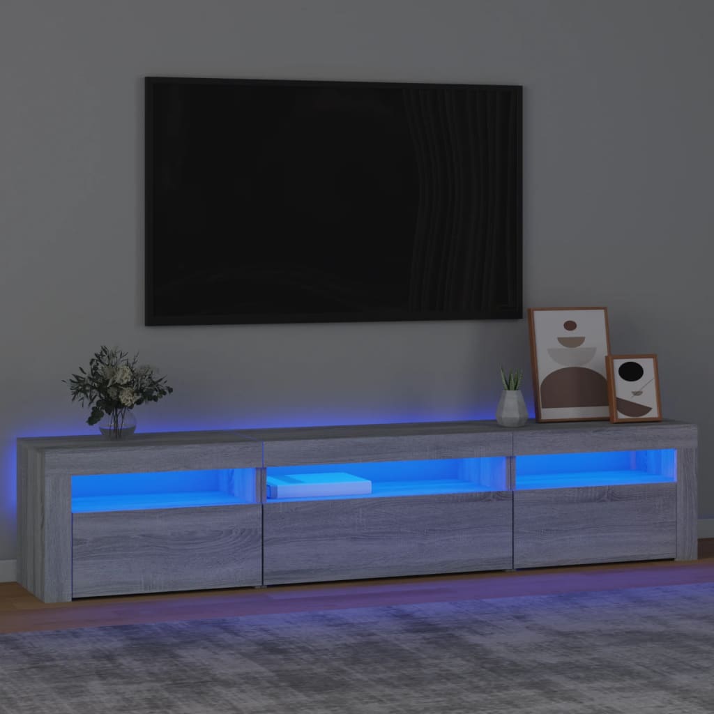 TV-Schrank mit LED-Leuchten Grau Sonoma 195x35x40 cm