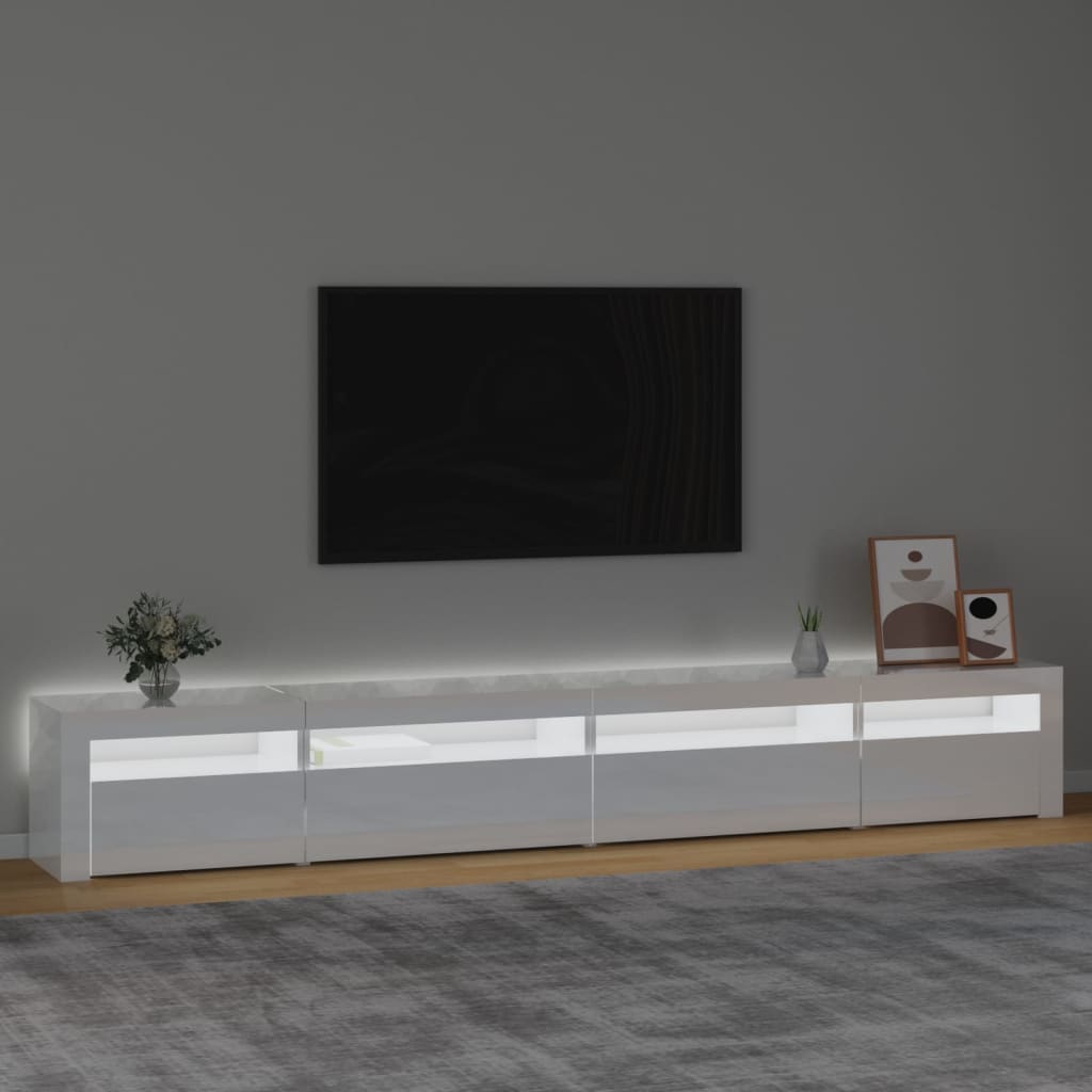 TV-Schrank mit LED-Leuchten Hochglanz-Weiß 270x35x40 cm