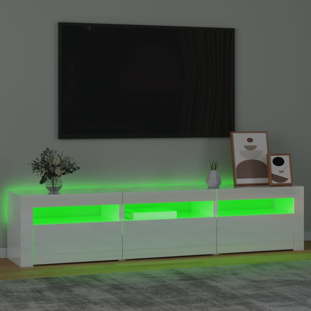 TV-Schrank mit LED-Leuchten Hochglanz-Weiß 180x35x40 cm