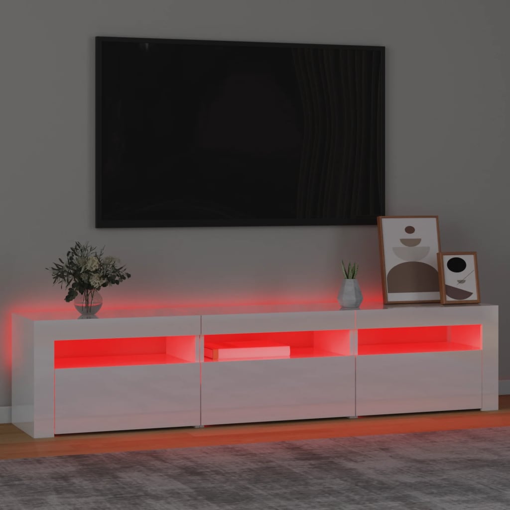 TV-Schrank mit LED-Leuchten Hochglanz-Weiß 180x35x40 cm