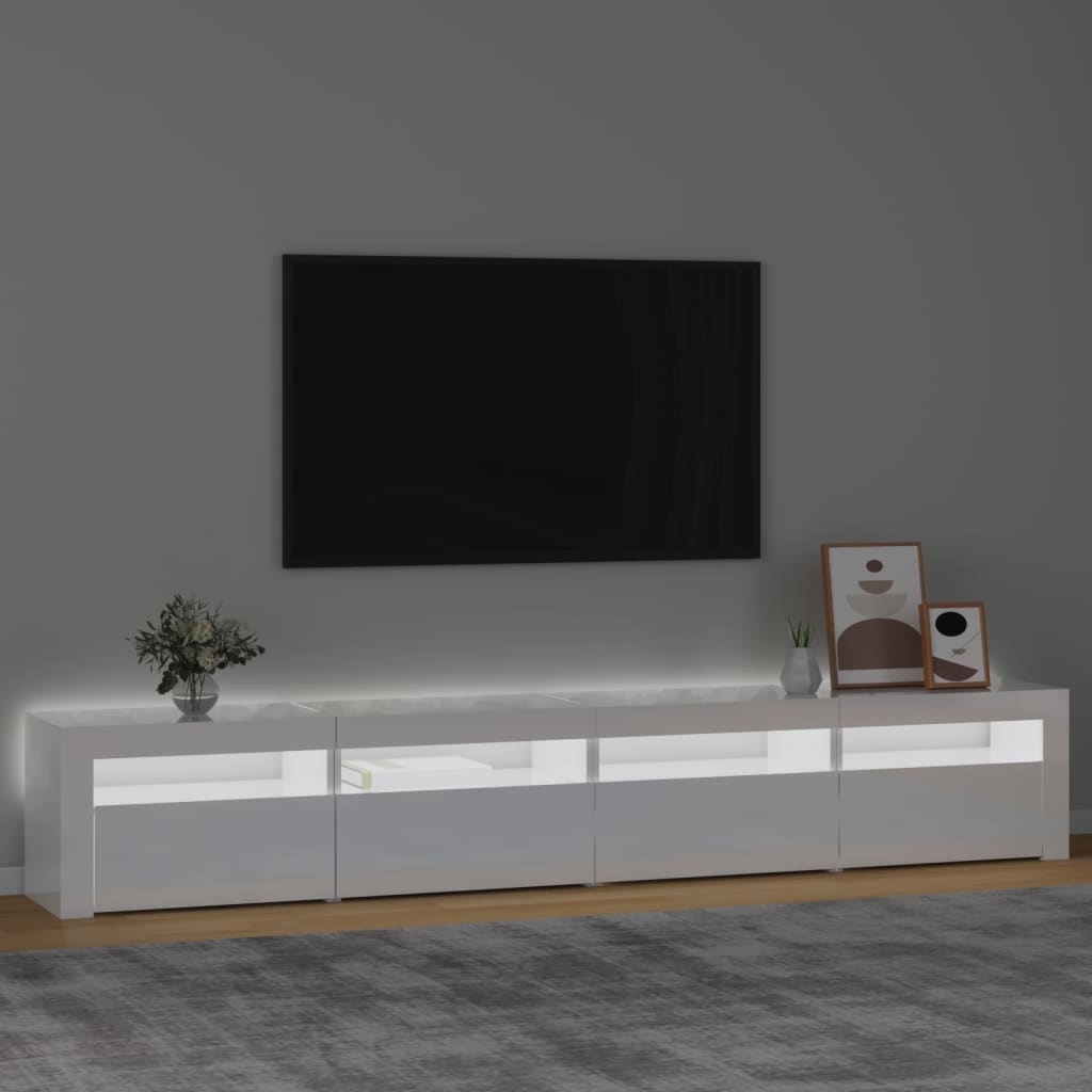 TV-Schrank mit LED-Leuchten Hochglanz-Weiß 240x35x40 cm