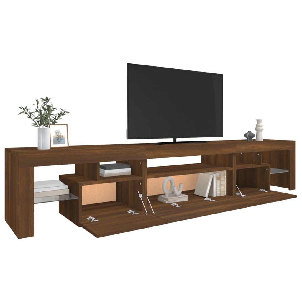 TV-Schrank mit LED-Leuchten Braun Eichen-Optik 215x36,5x40 cm