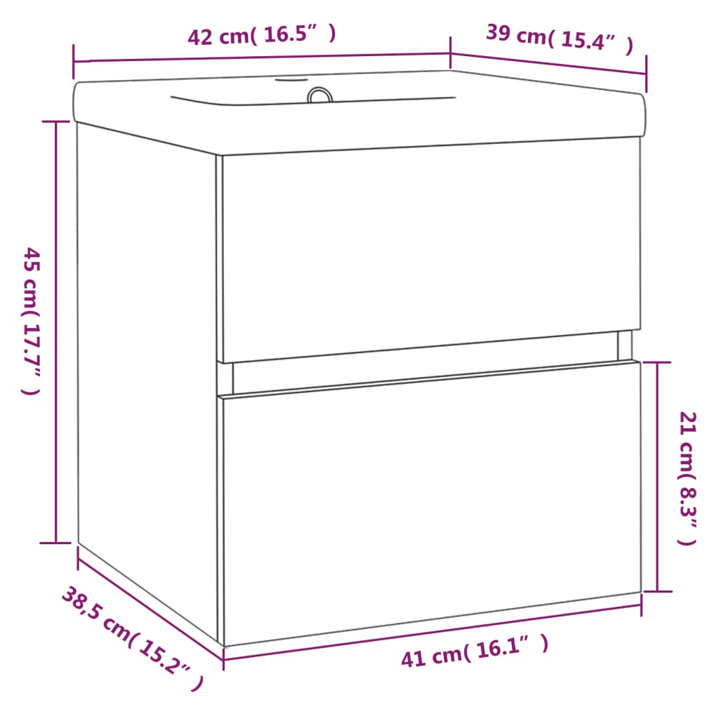 Waschbeckenschrank mit Einbaubecken Räuchereiche Holzwerkstoff