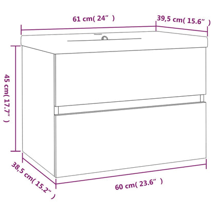 Waschbeckenschrank mit Einbaubecken Räuchereiche Holzwerkstoff