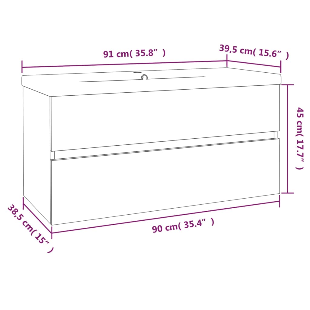 Waschbeckenschrank mit Einbaubecken Braun Eiche Holzwerkstoff