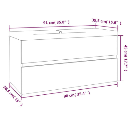 Waschbeckenschrank mit Einbaubecken Braun Eiche Holzwerkstoff