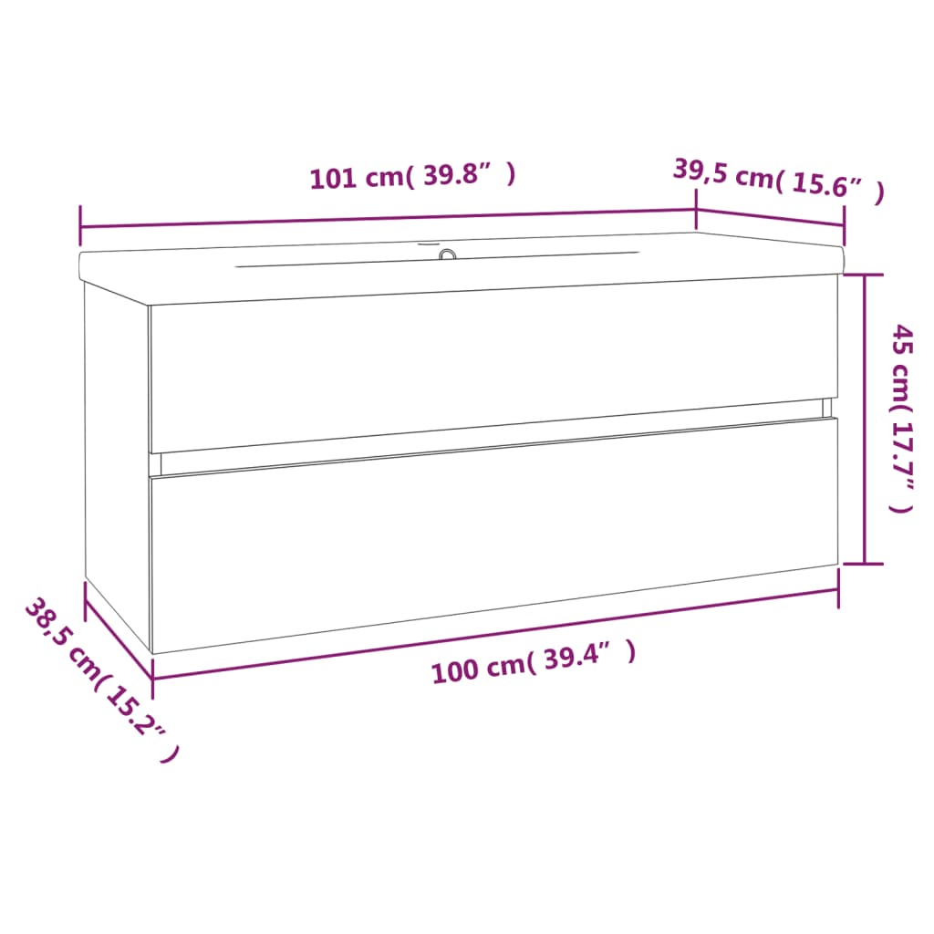 Waschbeckenschrank mit Einbaubecken Braun Eiche Holzwerkstoff