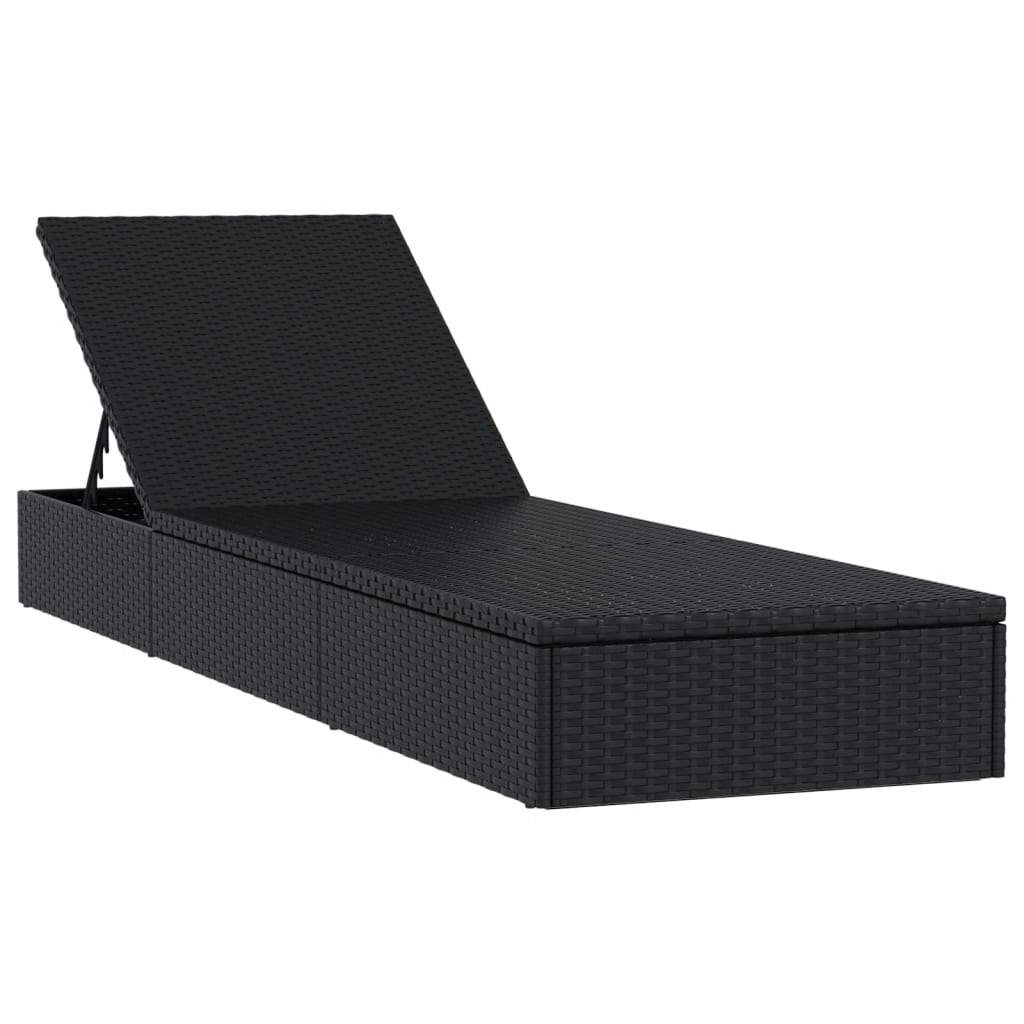 Sonnenliege 1 Stk. mit Auflage Schwarz 201x55x62 cm Poly Rattan