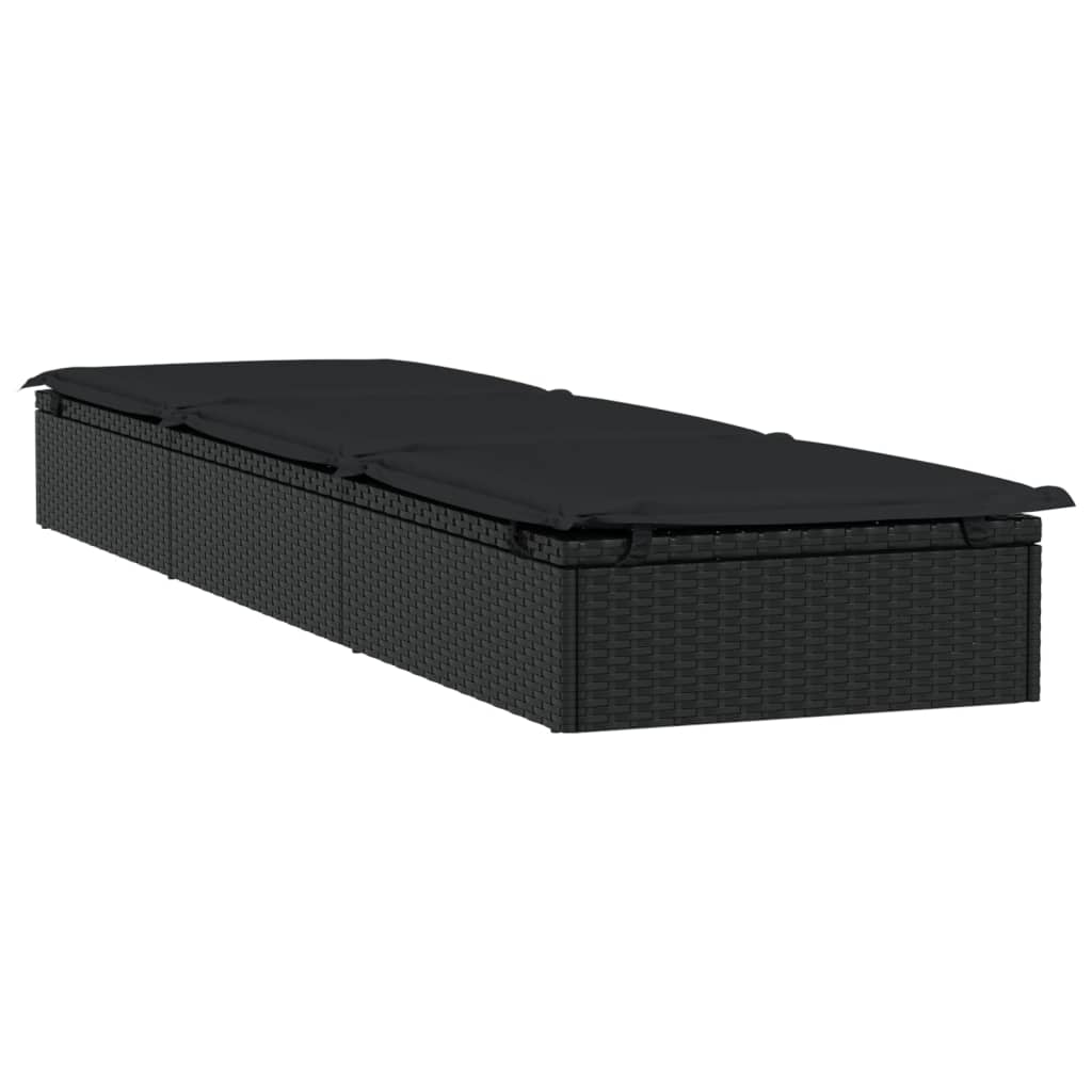 Sonnenliege 1 Stk. mit Auflage Schwarz 201x55x62 cm Poly Rattan