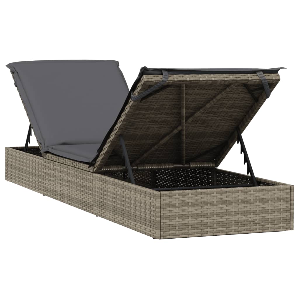 Sonnenliegen 2 Stk. mit Tisch Grau Poly Rattan