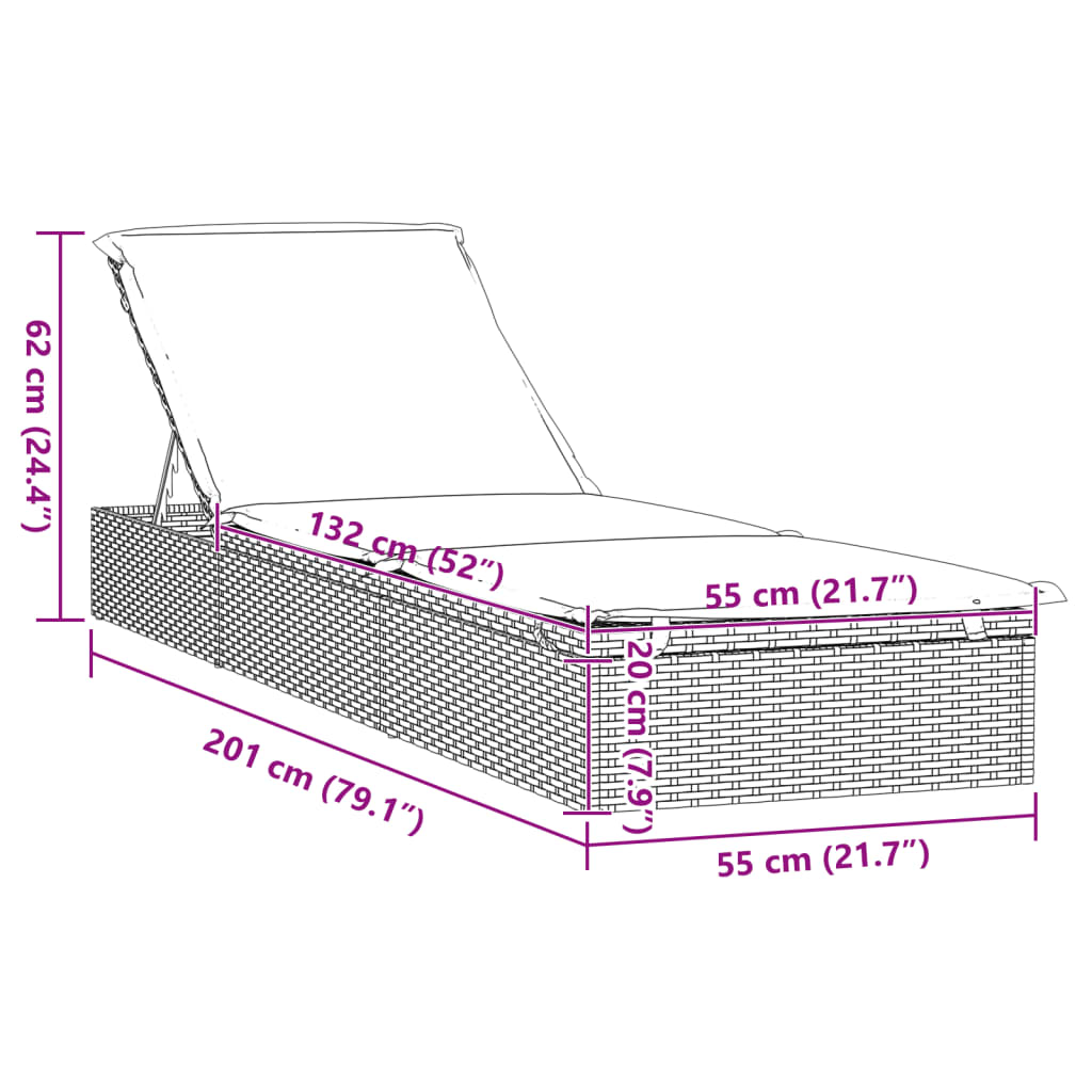 Sonnenliegen 2 Stk. mit Tisch Schwarz Poly Rattan