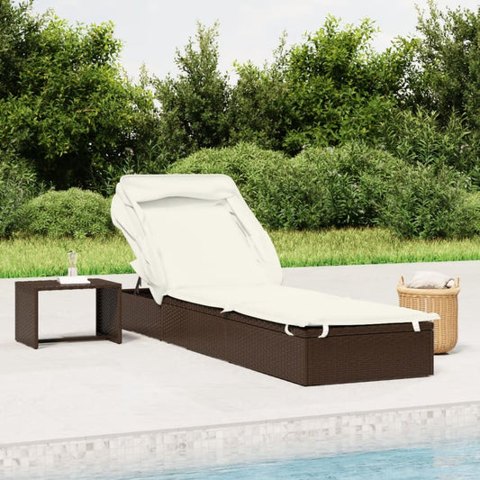 Sonnenliege mit Faltdach Braun 213x63x97 cm Poly Rattan