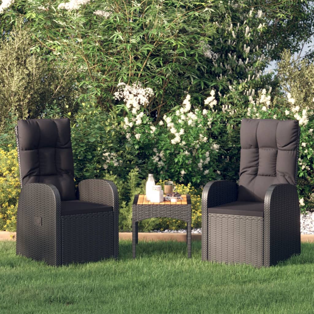 Gartensessel mit Kissen 2 Stk. Verstellbar Schwarz Poly Rattan