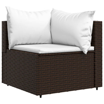 4-tlg. Garten-Lounge-Set mit Kissen Braun Poly Rattan