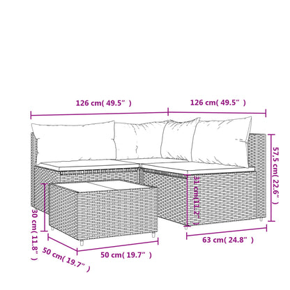 4-tlg. Garten-Lounge-Set mit Kissen Braun Poly Rattan