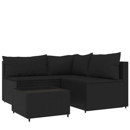 4-tlg. Garten-Lounge-Set mit Kissen Schwarz Poly Rattan