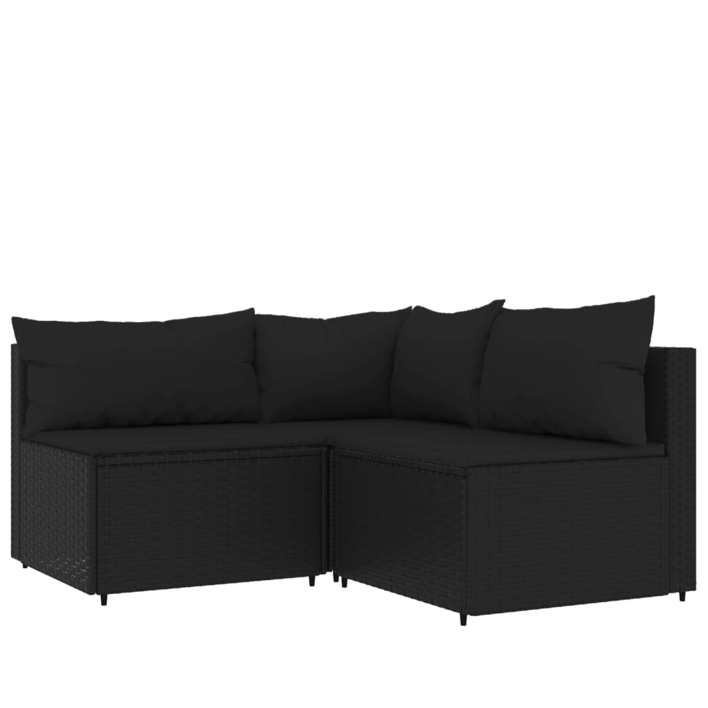 4-tlg. Garten-Lounge-Set mit Kissen Schwarz Poly Rattan