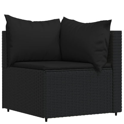 4-tlg. Garten-Lounge-Set mit Kissen Schwarz Poly Rattan