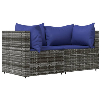 Garten-Ecksofas mit Kissen 2 Stk. Grau Poly Rattan