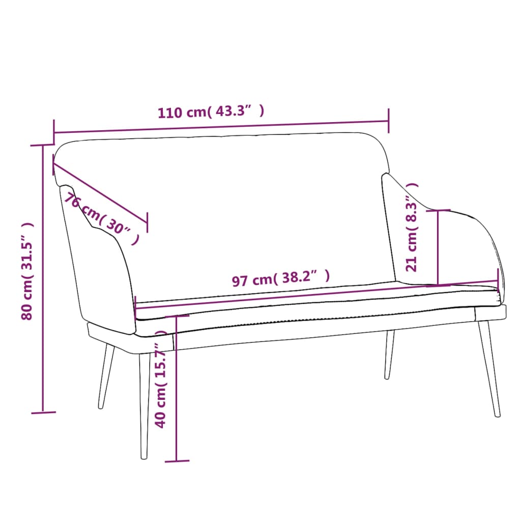 Sitzbank Schwarz 110x76x80 cm Samt