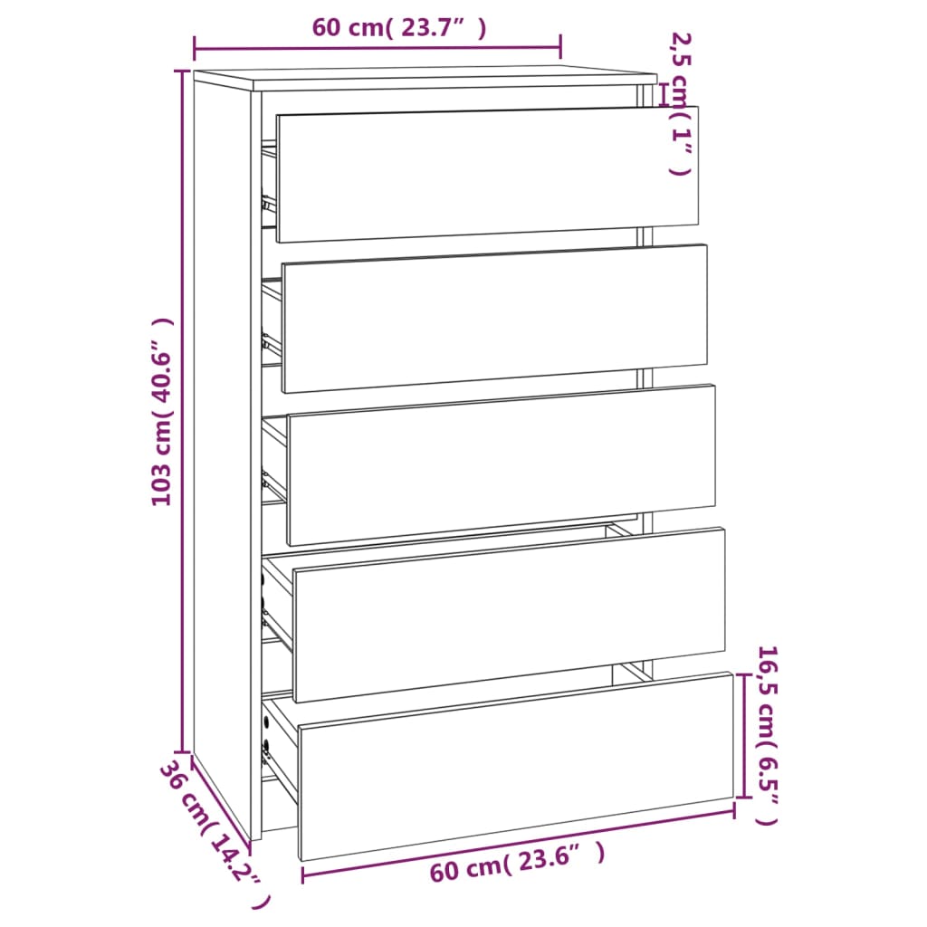 Drawer cabinet brown oak look 60x36x103 cm wood material