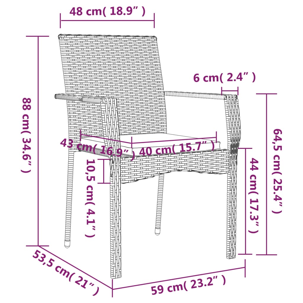 Gartenstühle mit Kissen 4 Stk. Poly Rattan Grau