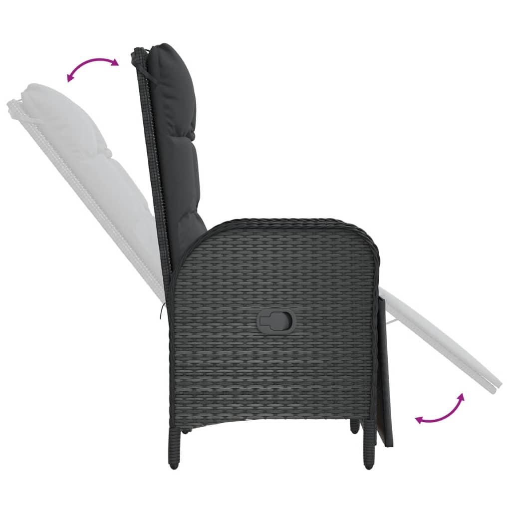 Garten-Relaxstühle 2 Stk. mit Tisch Schwarz Poly Rattan