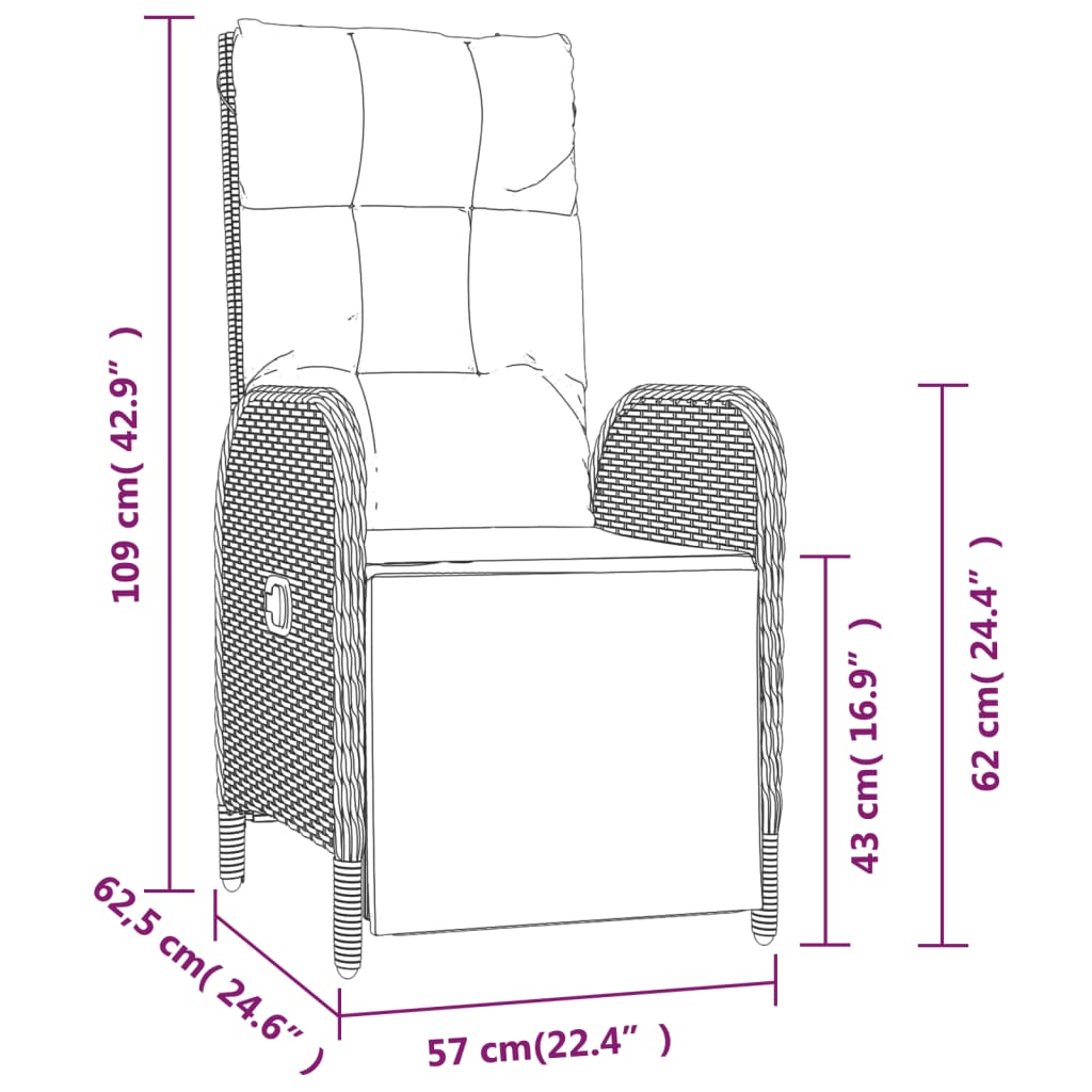 Garten-Relaxstühle 2 Stk. mit Tisch Schwarz Poly Rattan