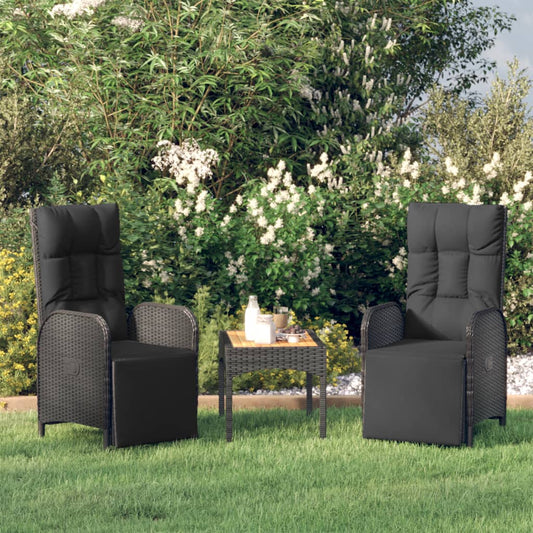 Garten-Relaxstühle 2 Stk. mit Tisch Schwarz Poly Rattan