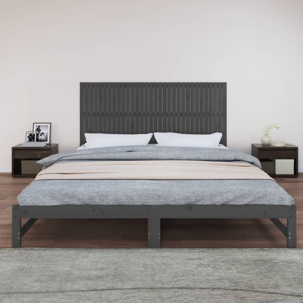 Wall headboard grey 204x3x90 cm solid pine