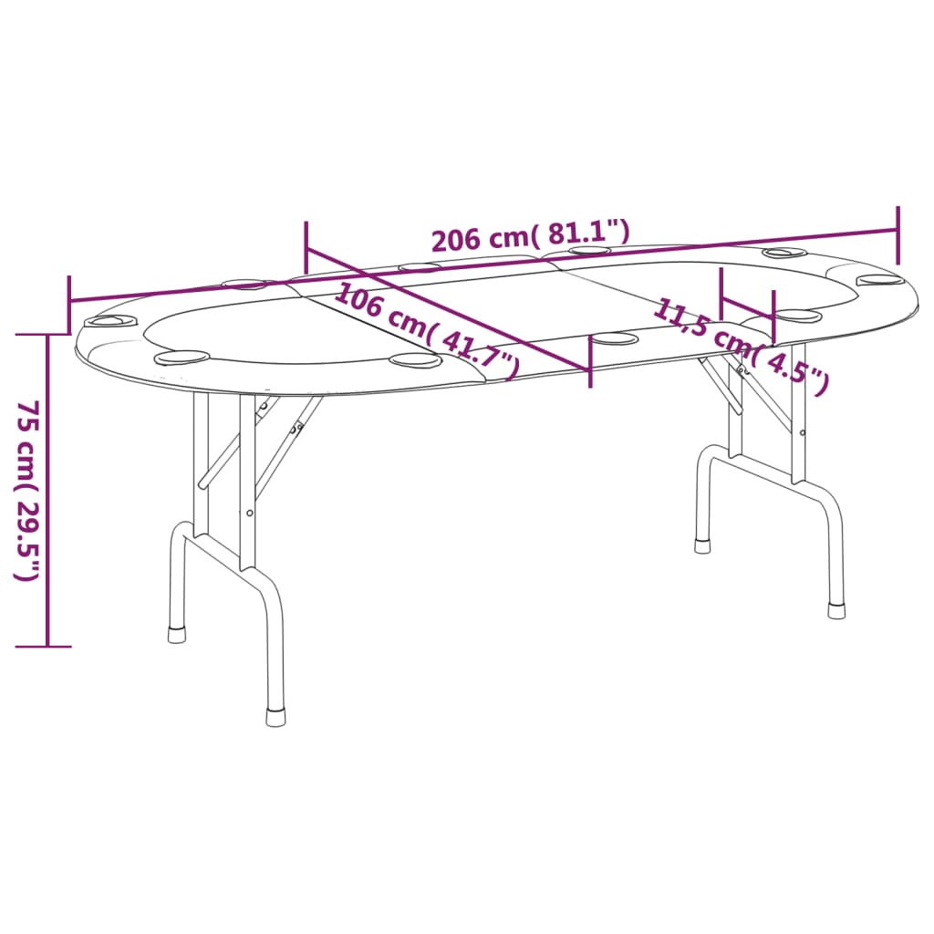 Poker Table Foldable 10 Players Blue 206x106x75 cm