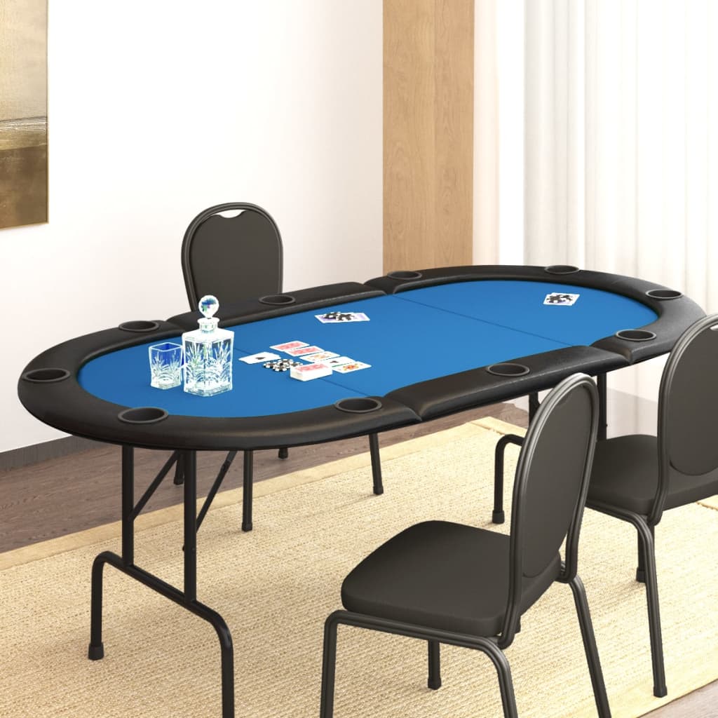 Poker Table Foldable 10 Players Blue 206x106x75 cm