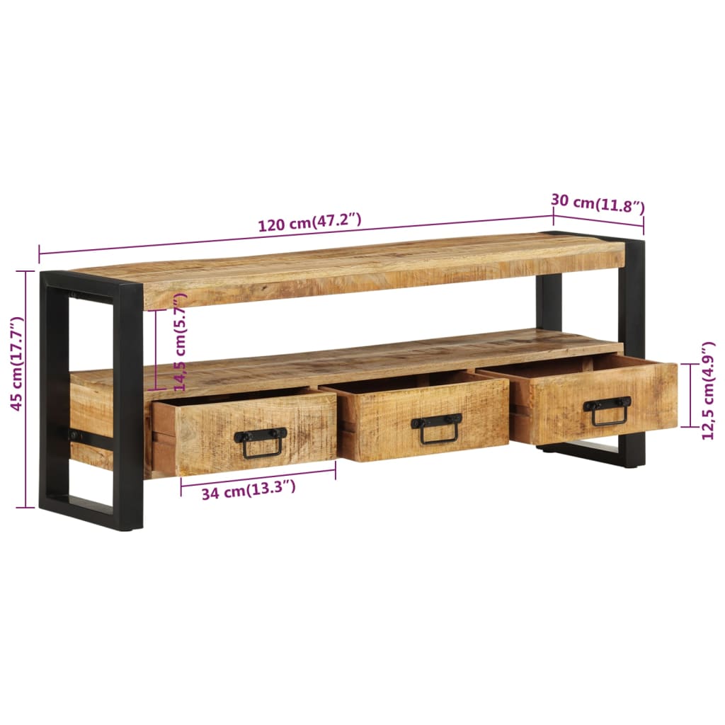 TV-Schrank 120x30x45 cm Massivholz Mango