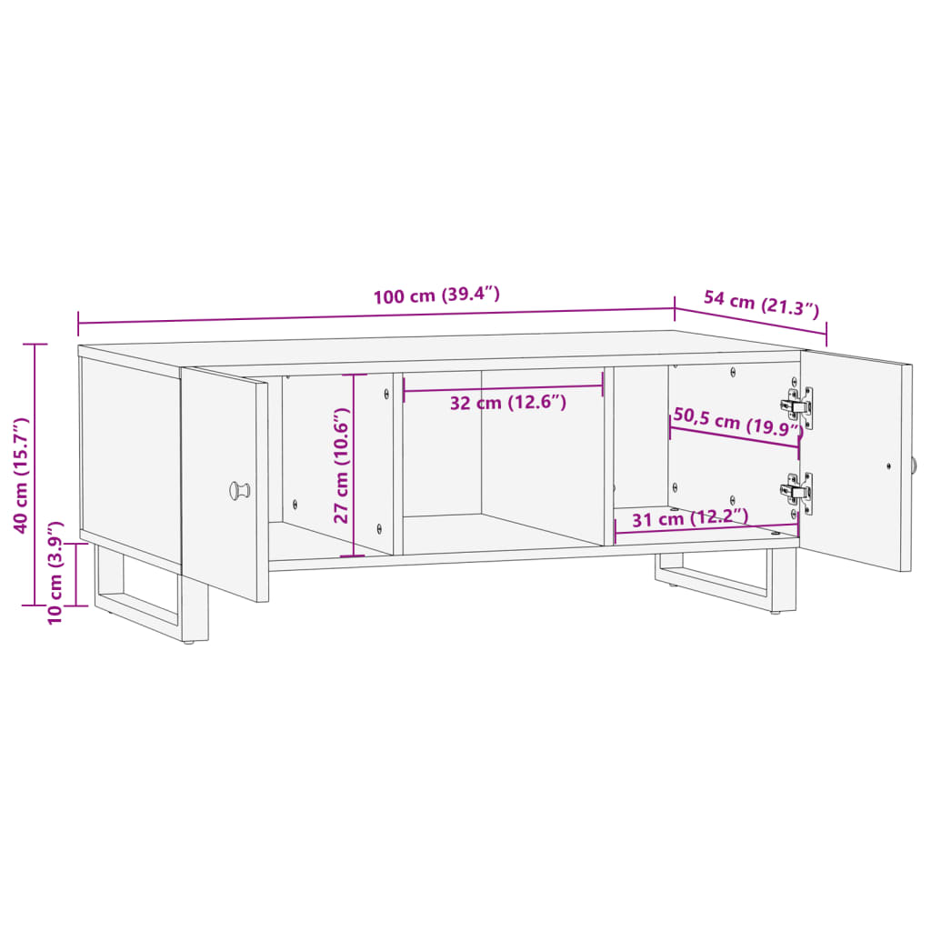 Couchtisch 100x54x40 cm Altholz Massiv & Holzwerkstoff