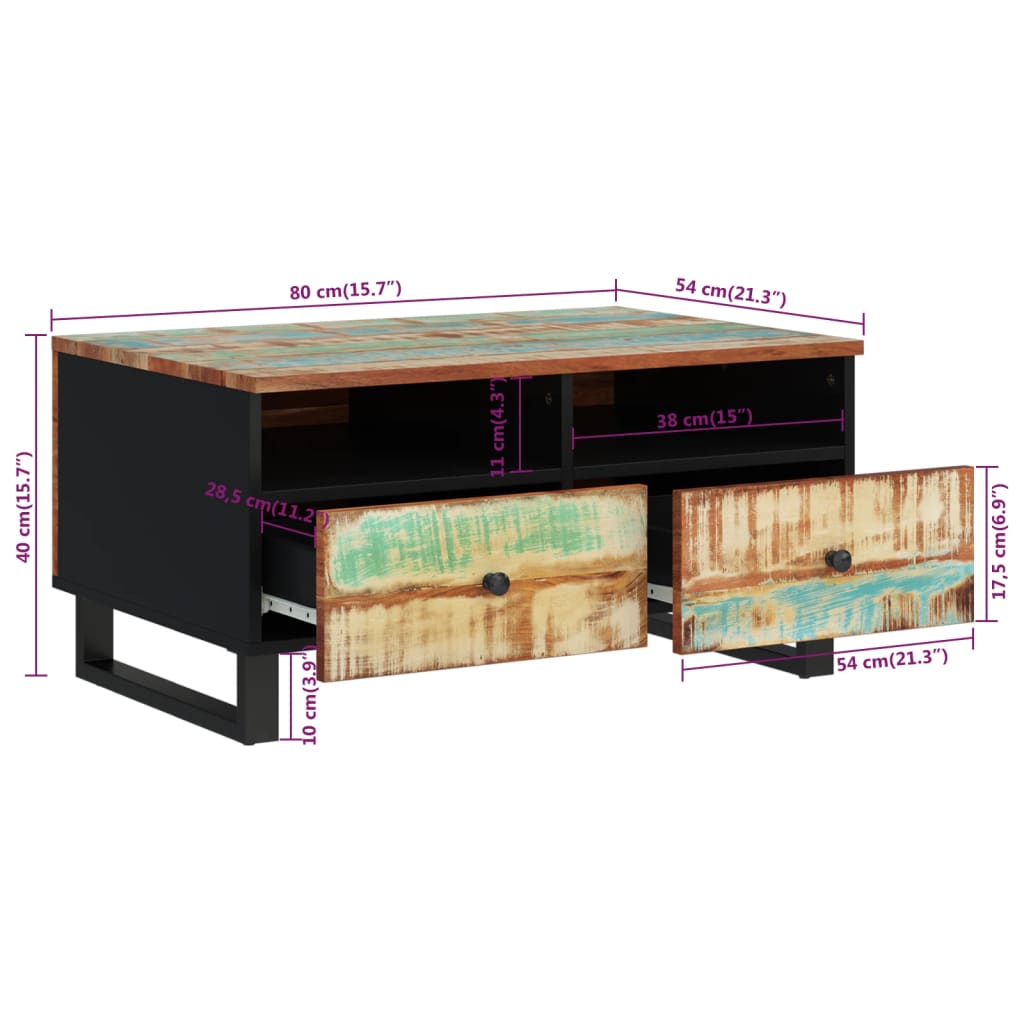 Couchtisch 80x54x40 cm Altholz Massiv & Holzwerkstoff