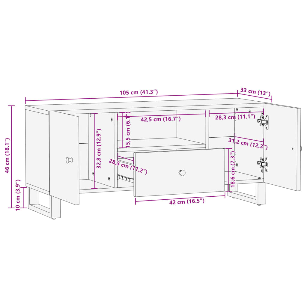 TV-Schrank 105x33,5x46 cm Altholz Massiv & Holzwerkstoff